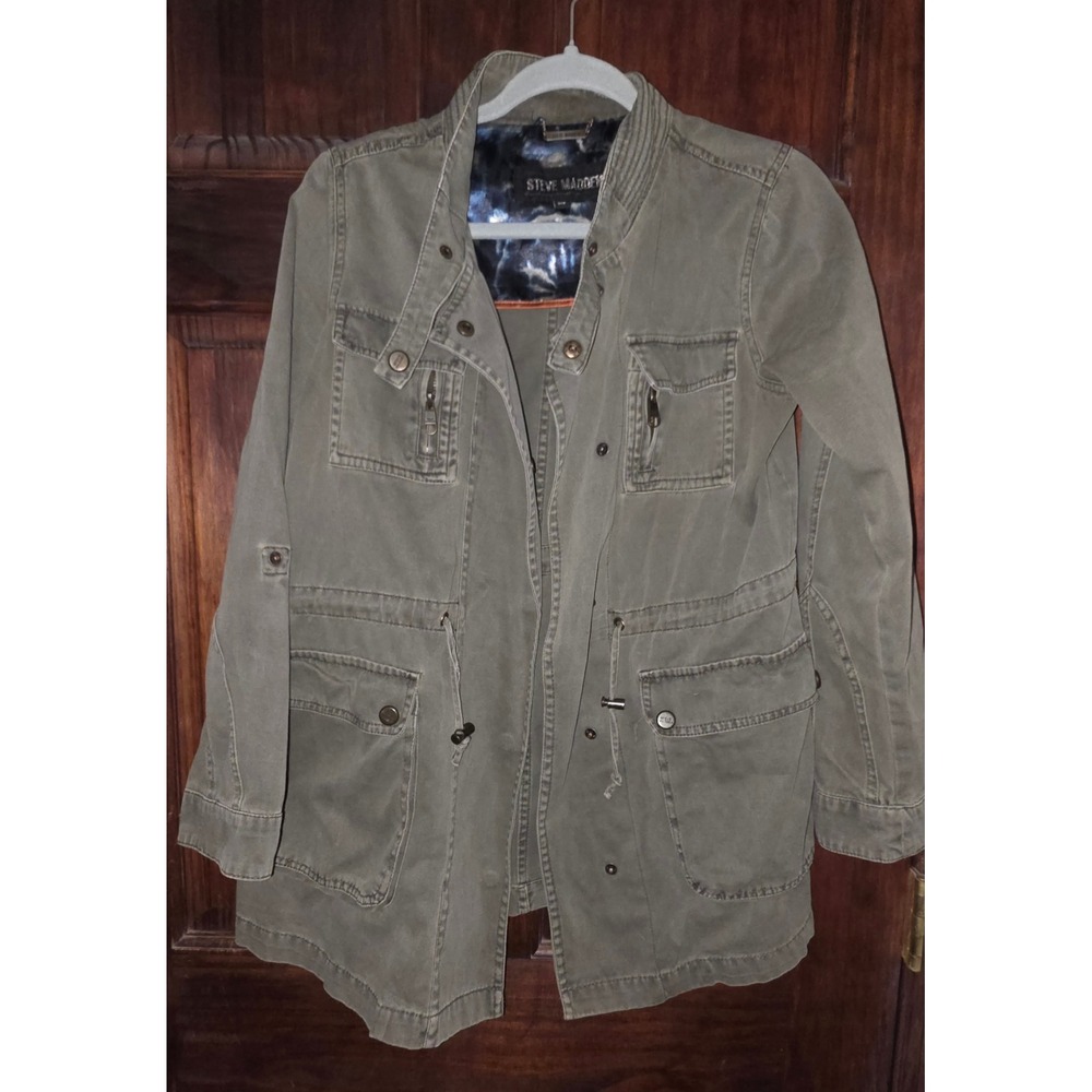 Steve Madden Womens Utility Jacket Olive Green Cotton Field Coat Size Small